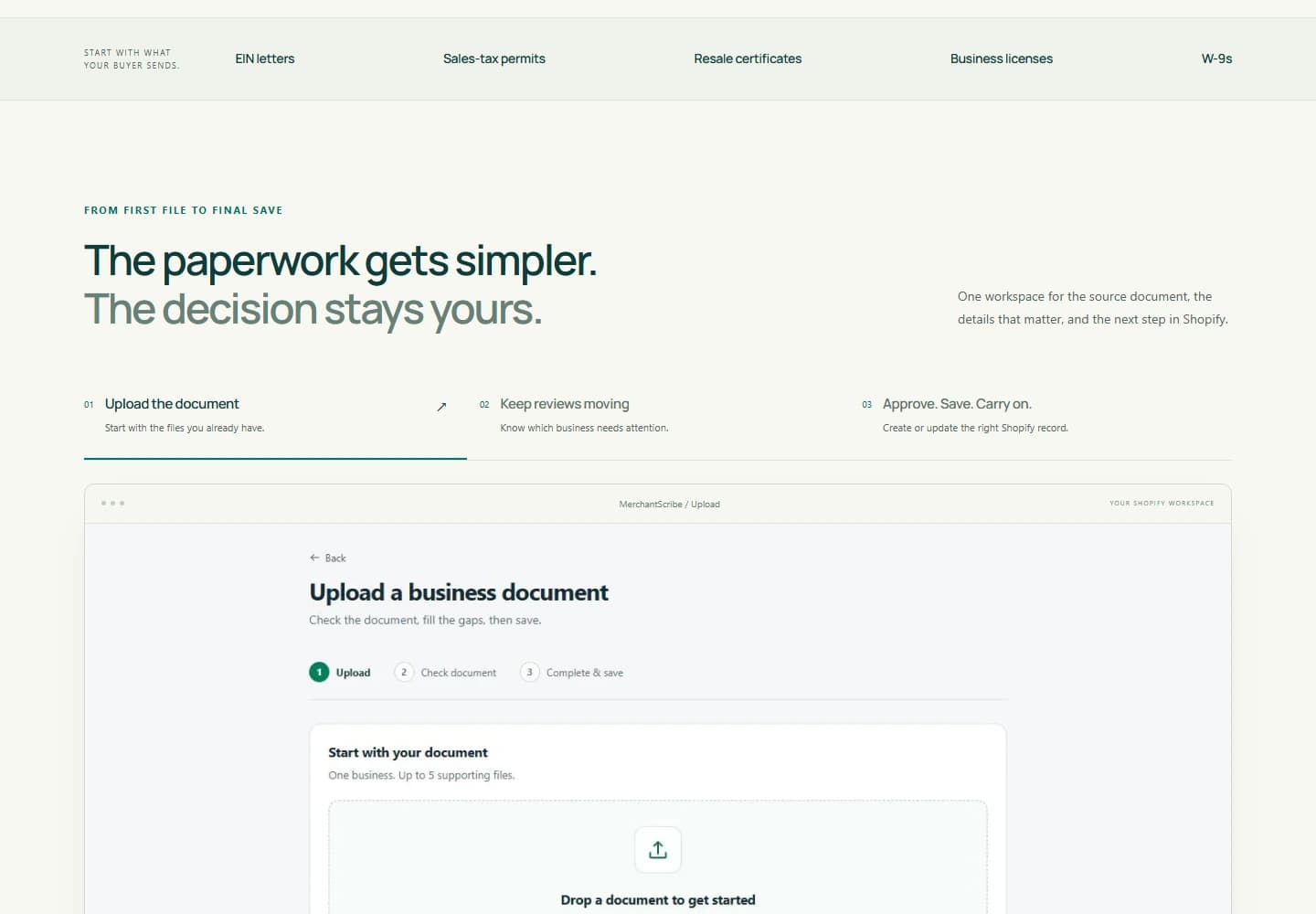 MerchantScribe: product workflow captured on desktop