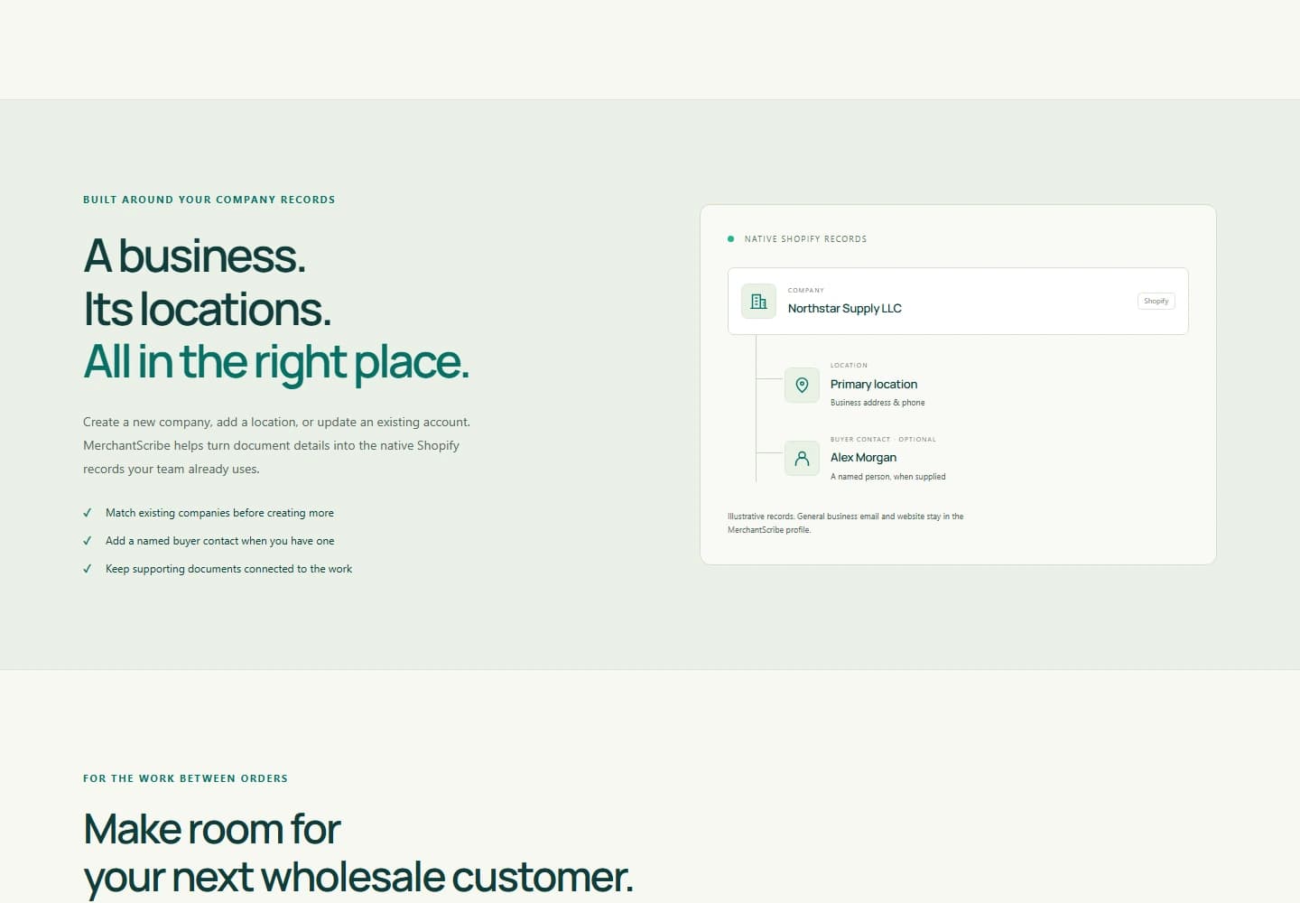 MerchantScribe: product features captured on desktop
