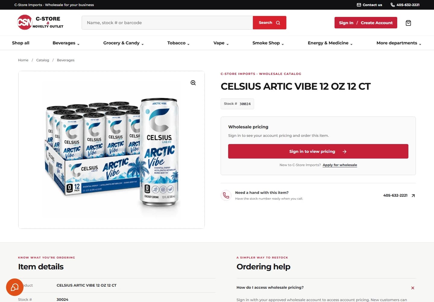 C-Store Imports: product page captured on desktop