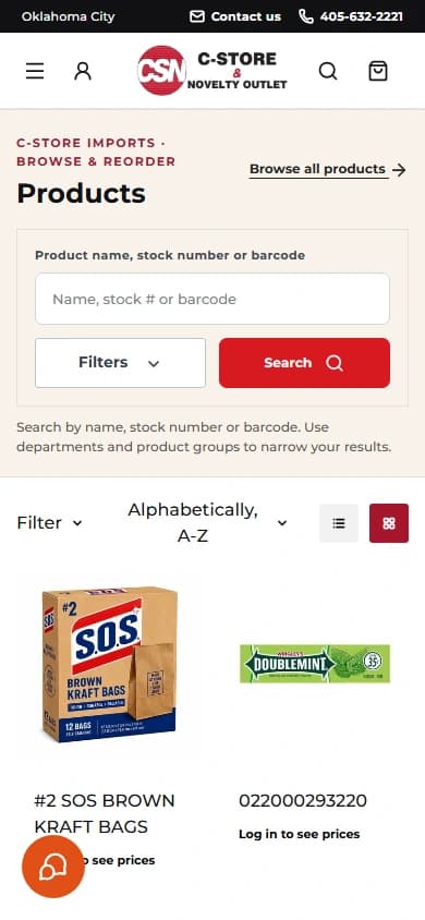 C-Store Imports: wholesale catalog captured on mobile