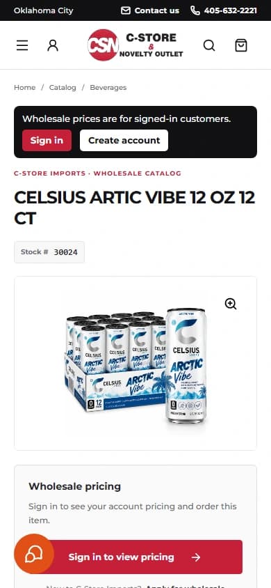 C-Store Imports: product page captured on mobile